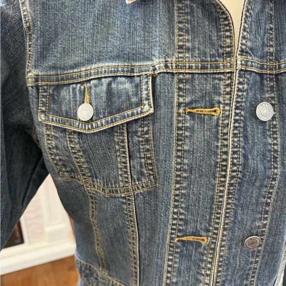 Eddie Bauer Blue Denim Jacket with Brown Accents - Picture 4 of 9